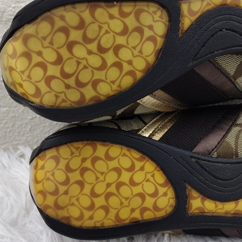 Coach Jayme Brown Suede Signature Canvas Metallic Detail Lace Up Sneaker - Picture 9 of 16